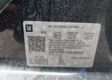 2018 Chevrolet Silverado 1500 2Lt из США, поврежденный, VIN 1GCVKREC6JZ369529